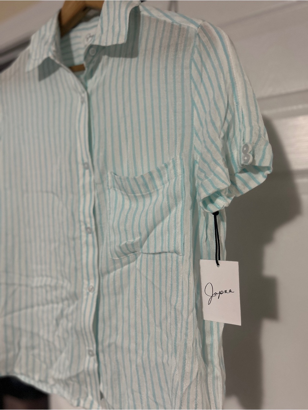 Japna Aqua Striped Breezy Button-Down Shirt • Women’s Small
